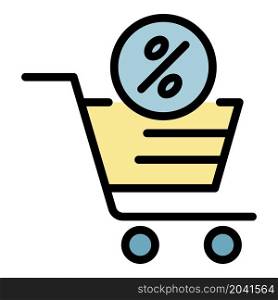Percent shop cart icon. Outline percent shop cart vector icon color flat isolated. Percent shop cart icon color outline vector