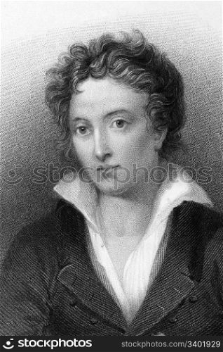 Percy Bysshe Shelley (1792-1822) on engraving from 1833. One of the major English Romantic poets. Engraved by W.Finden and published by J.Murray.