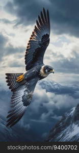 Peregrine Falcon Soaring Through the Sky. Generative ai. High quality illustration. Peregrine Falcon Soaring Through the Sky. Generative ai