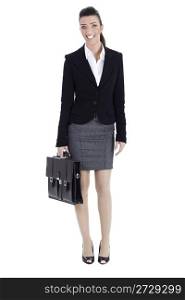Perfect business woman ready to office with her laptop bag on white background