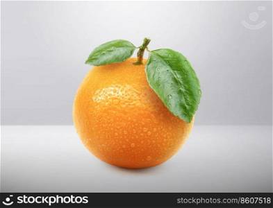 Perfect fresh Orange fruit with green leaf in room studio for advertising