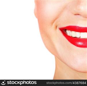 Perfect smile with white healthy teeth and red lips, dental care concept