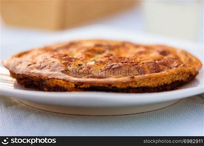 Perfectly Baked Tasty Moussaka Pie On White Plate