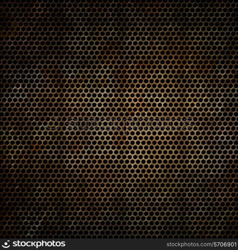 Perforated metal background with a grunge rust effect