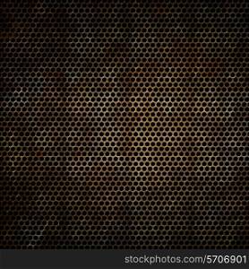 Perforated metal background with a grunge rust effect