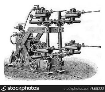 Perforator Burton with water injection lance, vintage engraved illustration. Industrial encyclopedia E.-O. Lami - 1875.