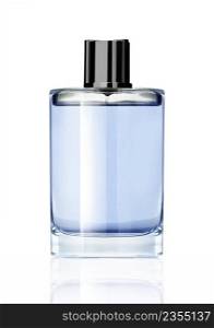 Perfume blue glass bottle isolated on white background