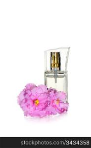 Perfumes and flower isolated on a white background
