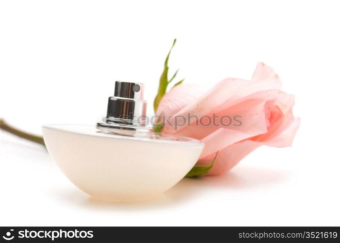perfumes with the scent flower roses isolated on a white background