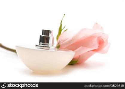 perfumes with the scent flower roses isolated on a white background