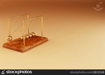 Perpetual motion. Pendulum on yellow background. 3d