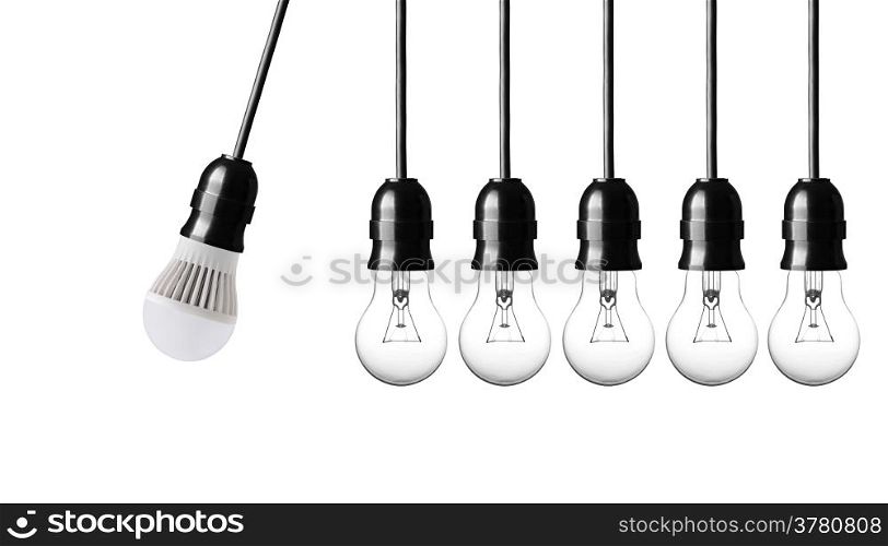 Perpetual motion with light bulbs isolated on white