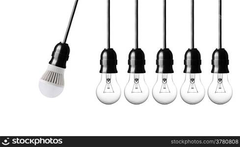 Perpetual motion with light bulbs isolated on white