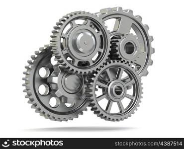 Perpetuum mobile. Metal gears on white isolated background. 3d