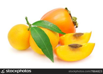 persimmon and mandarin isolated on a white background