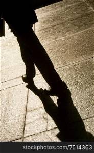 Person and their shadow walking away.