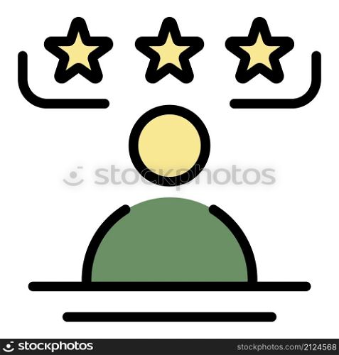 Person and three stars icon. Outline person and three stars vector icon color flat isolated. Person and three stars icon color outline vector