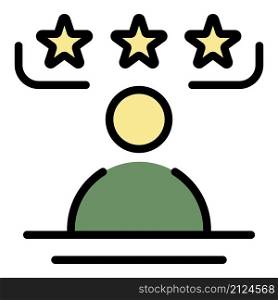 Person and three stars icon. Outline person and three stars vector icon color flat isolated. Person and three stars icon color outline vector