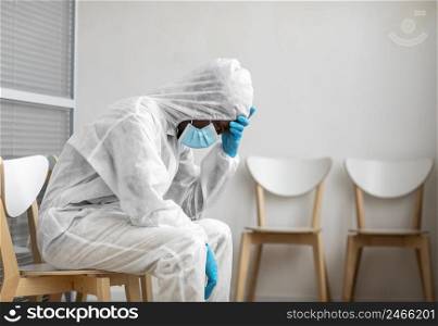 person being tired after disinfecting dangerous area 2