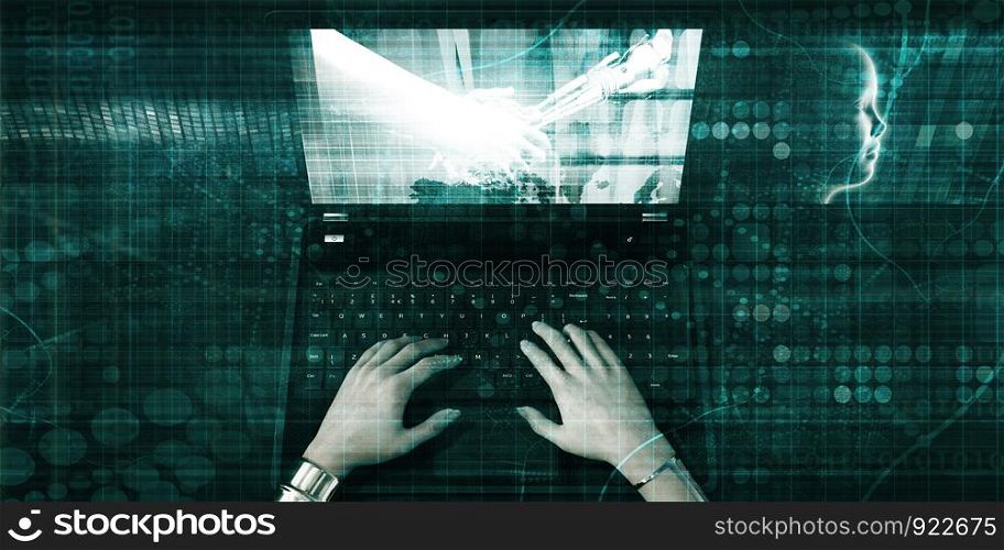Person Browsing Internet on Laptop Concept Art. Person Browsing Internet