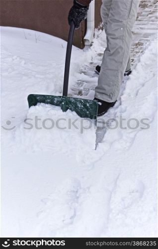 Person clearing snow, Winter