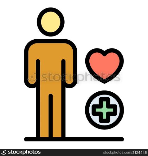 Person heart and cross icon. Outline person heart and cross vector icon color flat isolated. Person heart and cross icon color outline vector