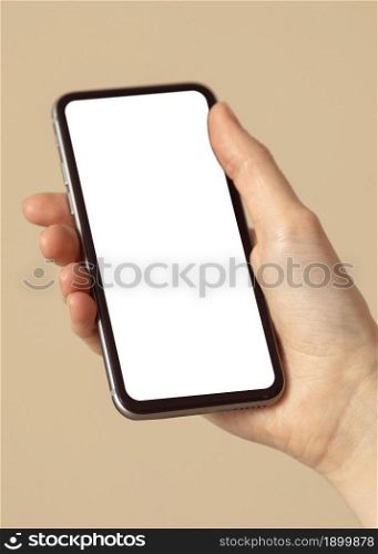 person holding copy space mobile phone. Resolution and high quality beautiful photo. person holding copy space mobile phone. High quality beautiful photo concept