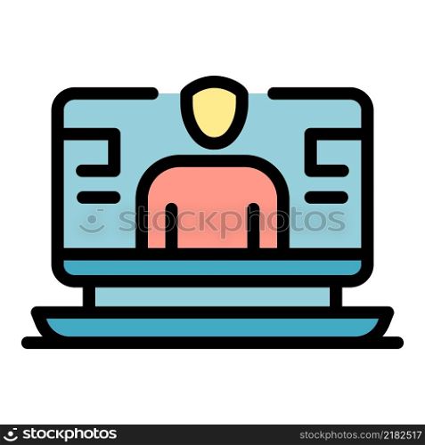 Person on laptop screen icon. Outline person on laptop screen vector icon color flat isolated. Person on laptop screen icon color outline vector