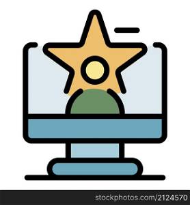 Person on screen star icon. Outline person on screen star vector icon color flat isolated. Person on screen star icon color outline vector