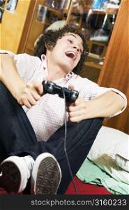 Person playing on a game console