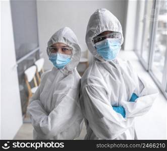 person protective suit posing