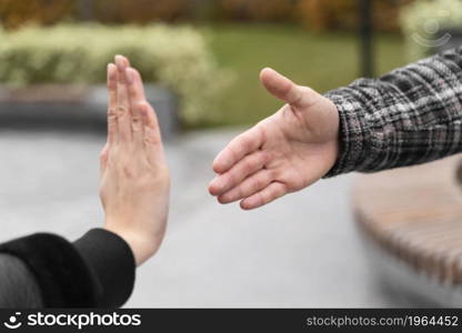 person refusing shake hands protection. High resolution photo. person refusing shake hands protection. High quality photo