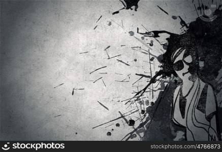Person silhouette on cement wall. Sketched image of person on concrete background