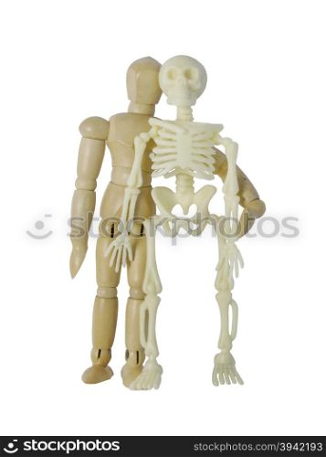 Person standing next to a skeleton - path included