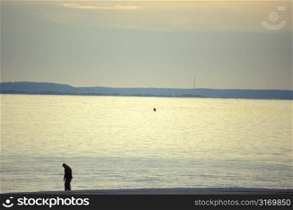 Person Standing On The Shore Of A Peaceful Lake