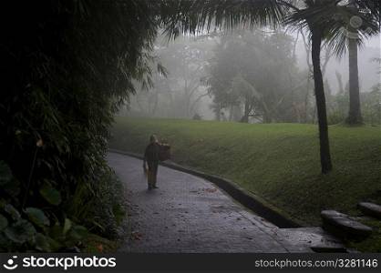 Person walking along pathway in Bali