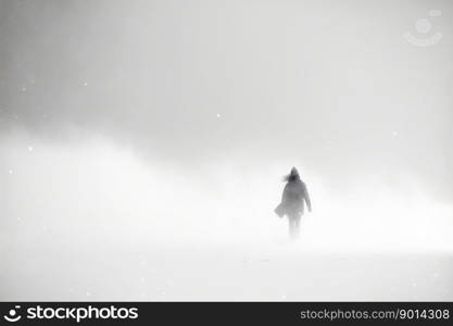 person walking through winter snow storm or blizzard. Person walking through winter snow storm  Generative AI.
