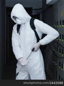 person wearing prevention suit against bio hazard