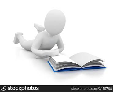 person with book on white background . 3d render