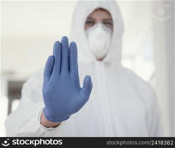 person with medical mask mask wearing protective equipment against bio hazard
