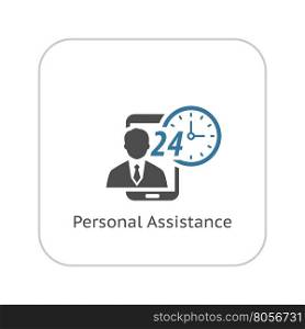 Personal Assistance Icon. Flat Design.. Personal Assistance Icon. Flat Design. Security Concept with a man and a mobile phone. Isolated Illustration. App Symbol or UI element.