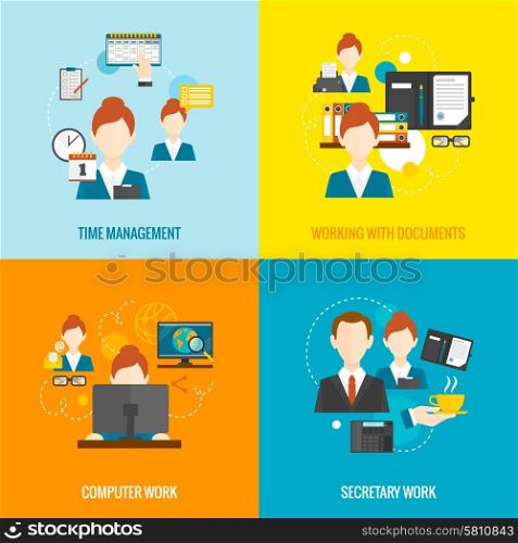 Personal assistant design concept set with time management and secretary work flat icons isolated vector illustration. Personal Assistant Set