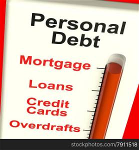 Personal Debt Meter Showing Mortgage And Loans. Personal Debt Meter Showing Mortgage Credit And Loans