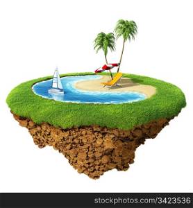 Personal resort on little planet. Concept for travel, holiday, hotel, spa, resort design. Tiny island / planet collection.