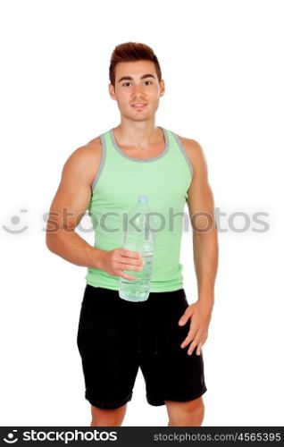 Personal trainer of fitness drinkin isoalted on a white background