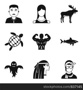 Personality icons set. Simple set of 9 personality vector icons for web isolated on white background. Personality icons set, simple style