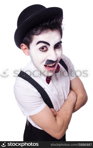 Personification of Charlie Chaplin on white
