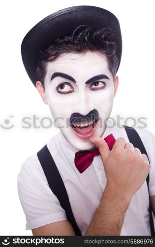 Personification of Charlie Chaplin on white