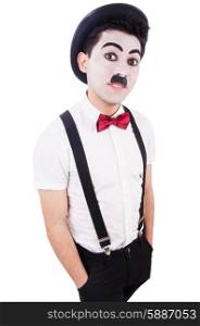 Personification of Charlie Chaplin on white