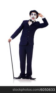 Personification of Charlie Chaplin on white